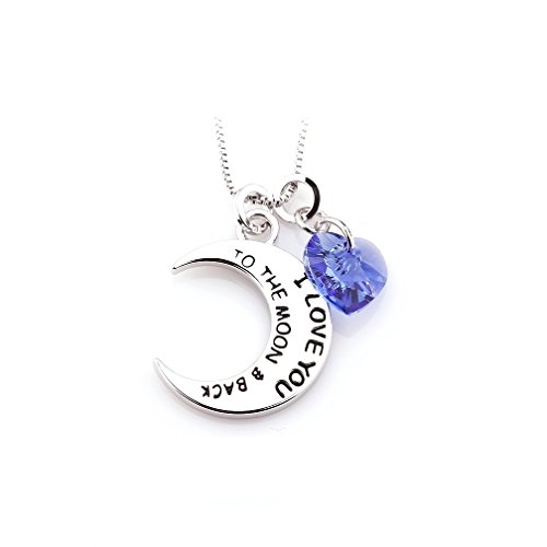 Swarovski Crystal Elements "I Love You to the Moon and Back" Heart & Moon Necklace September Birthstone Sapphire