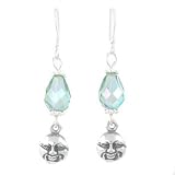 Man in the Moon Dangle Earrings in Sterling Silver with Blue Czech Glass Beads, #8177