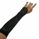 FANCY BLACK SATIN FINGERLESS BEADED GAUNTLET GLOVE