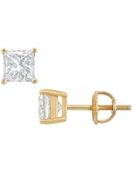14K Yellow Gold Princess Cut Diamond Stud Earrings 1.75 CT. TW.