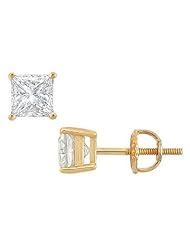 14K Yellow Gold Princess Cut Diamond Stud Earrings 1.75 CT. TW.