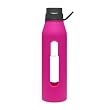 Takeya Classic Glass Water Bottle with Silicone Sleeve, Black/Fuchsia, 22-1/2-Ounce