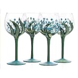 FORGET ME NOT GLASS GOBLETS - FORGET ME NOT COLLECTION SET OF FOUR HANDPAINTED GLASS GOBLETS