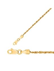 20" 14K Yellow Gold 1.5mm (0.06") Polished Diamond Cut Light Rope Chain w/ Lobster Clasp