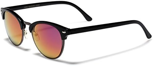 Retro Horn Rimmed Round Clubmaster Sunglasses with Color Mirror Lens