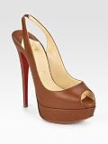 Womens Christian Louboutin Lady PeepToe Slingbacks  Cognac