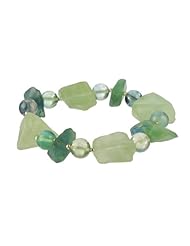 Flourite Rough Cut Stone and Round Bead and Sterling Silver Bead Stretch Bracelet, 7.5"