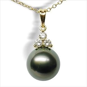 18K yellow gold Princess Black Tahitian cultured pearl and diamond pendant by American Pearl Jewelers