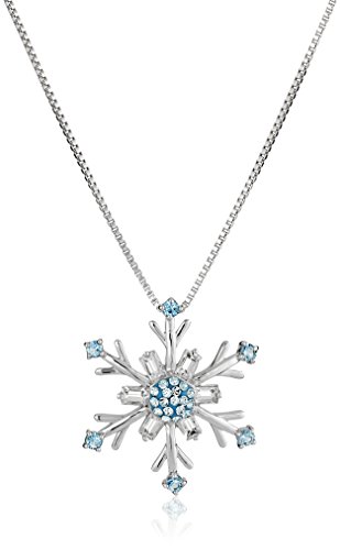 Sterling Silver Blue and White Swarovski Elements Snowflake Pendant Necklace, 18