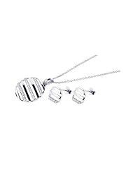 Nickel Free Sterling Silver Pendant & Earring Sets Round Strip CZ Set