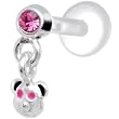Silver 925 Pink CZ Dangling Teddy Bear Tragus Earring