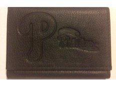 Phillies Black Leather Embossed Trifold Wallet