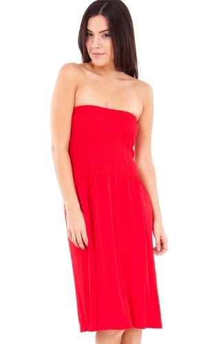Strapless Seamless Red Smocking Tube Dress