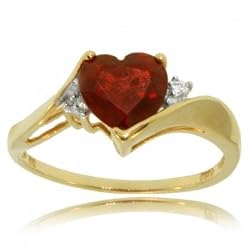 1CT Garnet & Diamond Heart Ring Bypass Set in Solid Gold - Size 7