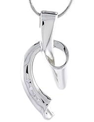 Sterling Silver High Polished Ribbon Lace Knot Slider Pendant, w/ 4 Tiny CZ Stones, 1 1/2 inch (39 mm) tall, w/ 18" Thin Snake Chain