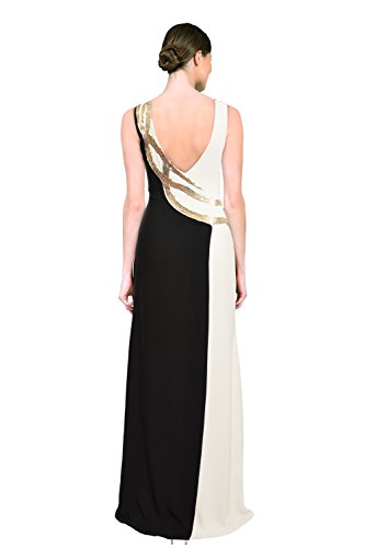 Oscar de la Renta V Neck Embroidered Trim Slim Evening Gown Dress