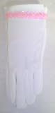 One Size White Satin Spandex Gloves Trimmed with Sequin Band for Women and Teens