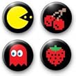 Set of 4 - 1980s RETRO PACMAN - Pinback Buttons 1.25 Pins / Badges ~ 80s Pac Man