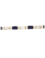 7.25" 14K Yellow Gold Genuine Lapis Lazuli / Mother of Pearl Rectangular Curved Bracelet