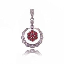 Ruby and Diamond Drop Flower Pendant in White Gold