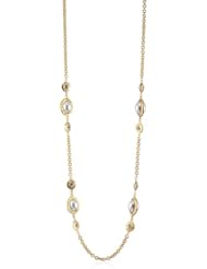 Kenneth Jay Lane Satin Gold and White Glass Pearl Cabochon Necklace