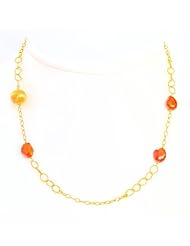 Sterling Silver & Vermeil Cultured Pearl Necklace 16"