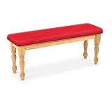 Wood Country Style Natural Farmhouse Dining Bench with Red Vinyl Cushion
