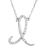 14k White Gold Diamond I Alphabet Initial Script Letter Necklace (GH Color, I1 Clarity, 1/8 Cttw)