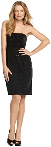 Women's 'Megan' Cocktail Length Strapless Sequin Crepe Chiffon Dress by Dessy - Black - Size 6