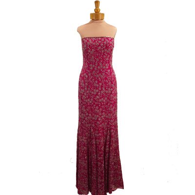 Formal Evening Gown. Fuschia Strapless Beaded Dress for Prom, Party, Wedding by Sean Collection (1828)