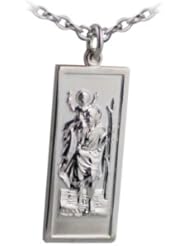 British Jewellery Workshops Silver 35x15mm rectangular St Christopher with Cable chain