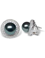 18K white gold Bernette Black Tahitian cultured pearl and diamond earring