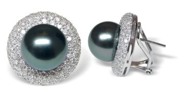 18K white gold Bernette Black Tahitian cultured pearl and diamond earring