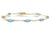 14K Yellow Gold Genuine Oval Blue Topaz and Diamond Bracelet