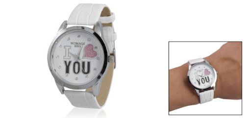 Como White Faux Leather Rhinestone Decorated Watch for Ladies