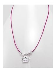 Deep Pink Cow Cotton Colored Enamel Necklace In 92.5 Sterling Silver