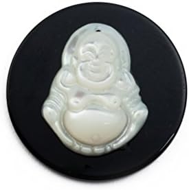 Amofa Women's 24mm Small White Smile Buddha Shell on Onyx Disc for Coin Locket AMF080