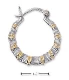 Sterling Silver Two-Tone Small Bamboo Hoop Earrings