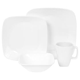 Corelle Square 16-Piece Dinnerware Set, Service for 4, Scandia White
