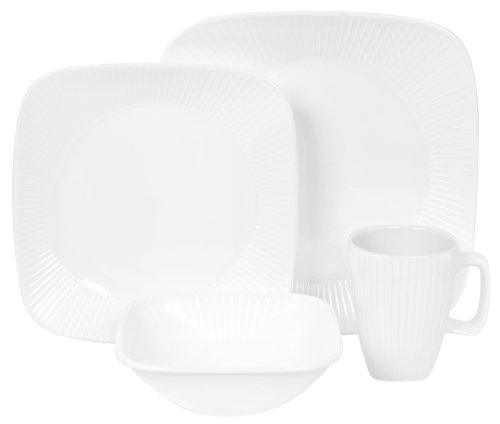 Corelle Square 16 Piece Dinnerware Set Service for 4 Scandia White