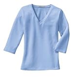 Port Authority - Ladies 3/4 Sleeve V-Neck T-Shirt Light Blue-M