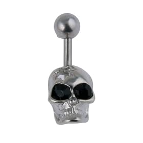 Stainless Surgical Steel Skull Belly Ring - Cubic Zirconia
