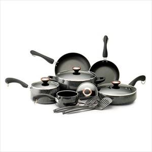 Paula Deen Signature Porcelain 12pc Set Charcoal Tempered Glass Lids W Copper Accents product image