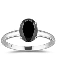 1.00 Ct 6.2x5.6-7x5.8 mm AAA Oval Black Diamond Solitaire Ring in 14K White Gold {DIAMOND APPRAISAL INCLUDED}