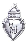 Solid Sterling Silver Cat Heart Charm