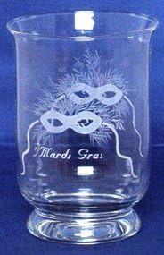 Hand-Etched Glass Mardi Gras Small Candle Shade, Set of 2 - 5.5"H