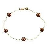 14K Yellow Gold Freshwater Dyed Chocolate Cultured Pearl Station Bracelet - 7.5''
