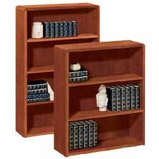 HON Company Products - Bookcase, 3-Shelf, 36x13-1/8x43-3/8, Mahogany - Sold as 1 EA - Sturdy bookcase features tops and end panels that are made with abrasion-resistant and stain-resistant thermal-fused laminate over durable 1-1/8