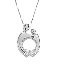 14k Solid White Gold Mother Child Charm Necklace 18" CZ