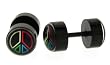 Black Anodized Stainless Steel Fake Plug with Rasta Peace Sign Logo - 16g Stud - 2G Fake Plug - Sold as a Pair